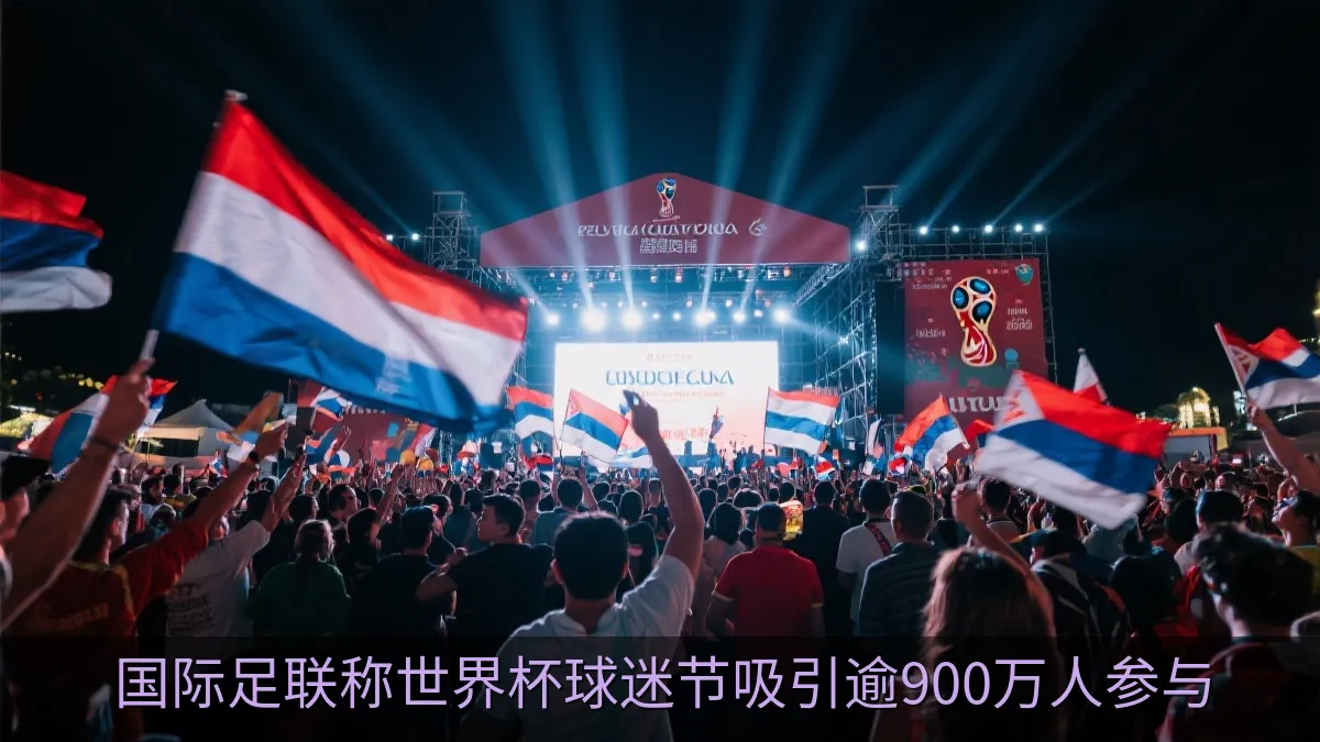 户外球迷活动现场的人群与舞台灯光